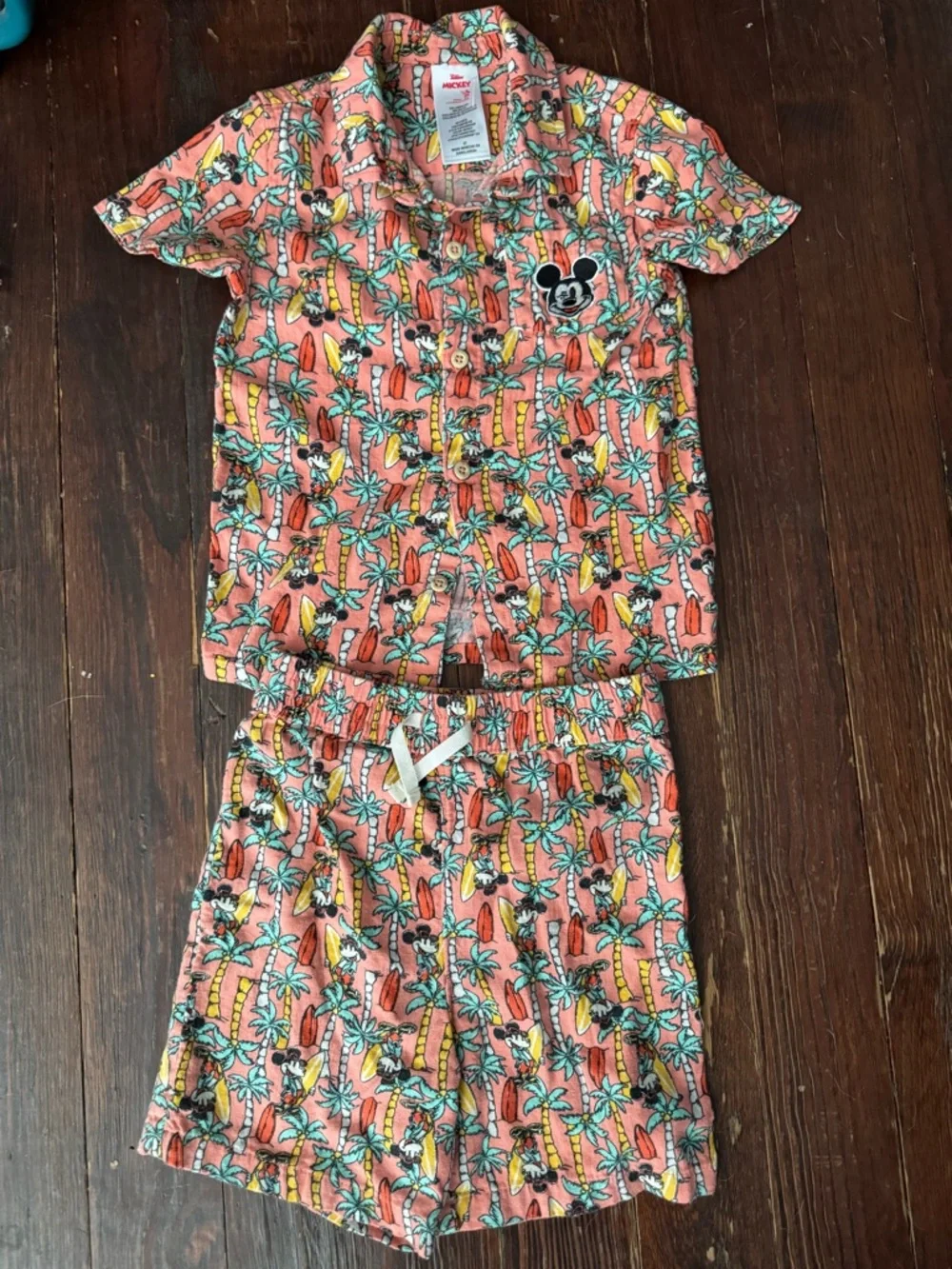 Linen Disney Mickey Mouse Coral and Teal Tropical Short and Top Set